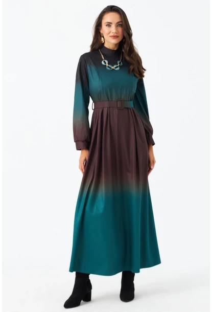 Kadın Zümrüt Yeşil Kemerli Maxi Elbise MHAD4974