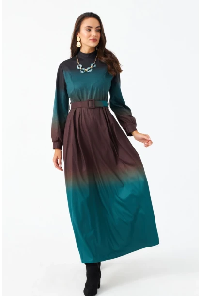 Kadın Zümrüt Yeşil Kemerli Maxi Elbise MHAD4974