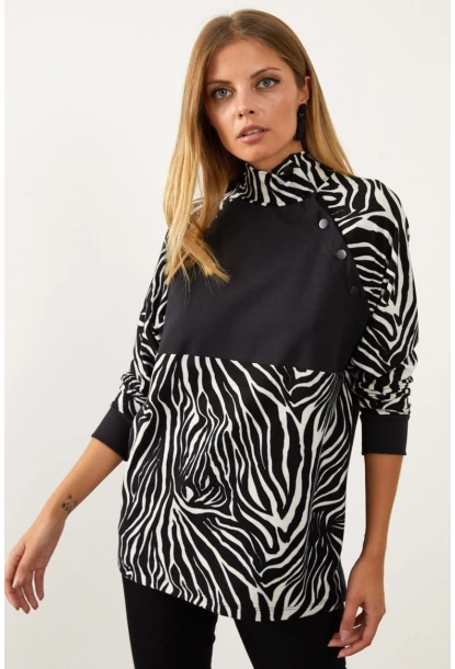 Siyah-Beyaz Bloklu Sweatshirt MEY1084