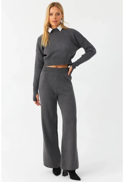 Kadın Antrasit Alt Üst Triko Takım ELT163