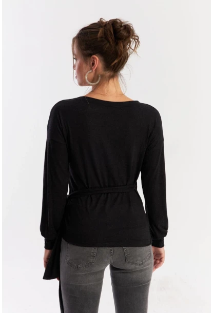 Kadın Antrasit Bağlamalı Kruvaze Bluz EY2933