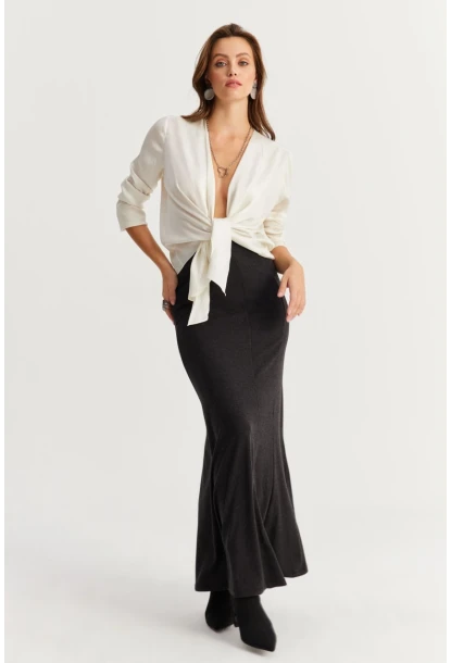 Kadın Antrasit Beli Lastikli Evoze Maxi Etek EY2923