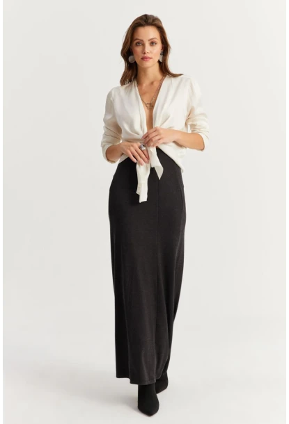 Kadın Antrasit Beli Lastikli Evoze Maxi Etek EY2923