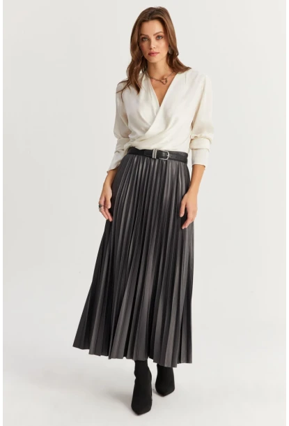 Kadın Antrasit Beli Lastikli Pilise Etek MGÇ190