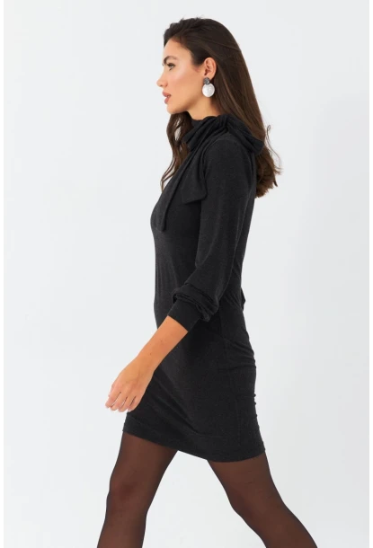 Kadın Antrasit Boyundan Bağlamalı Midi Elbise EY2971