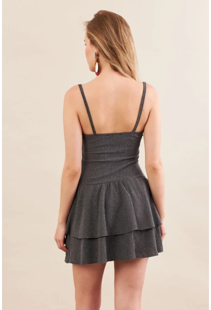 Kadın Antrasit Fırfırlı Mini Elbise MOD7593
