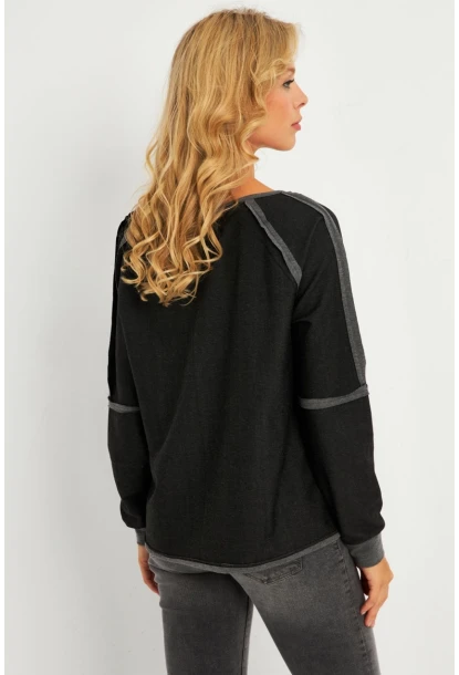 Kadın Antrasit Kayık Yaka Ters Dikişli Sweatshirt TF10