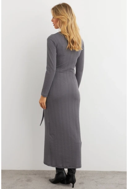 Kadın Antrasit Kruvaze Maxi Elbise MTF31