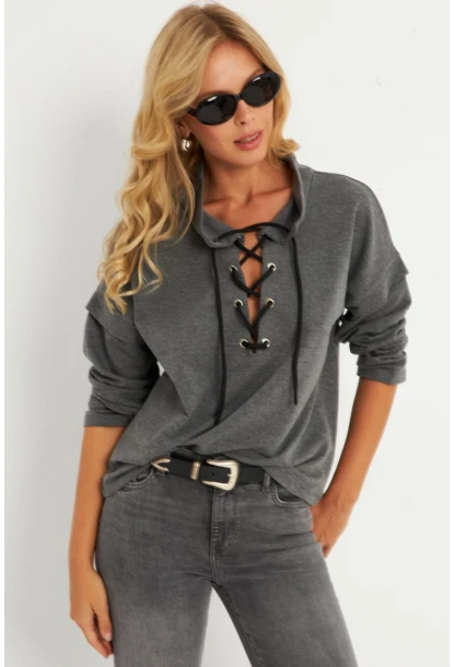 Kadın Antrasit Kuşgözlü Sweatshirt TF04