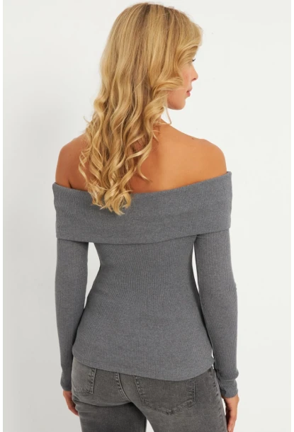 Kadın Antrasit Madonna Yaka Kaşkorse Bluz XL2210