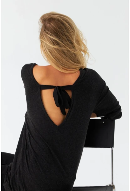 Kadın Antrasit Ön Arka V Salaş Bluz EY3003