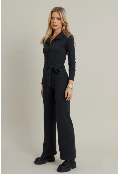 Kadın Antrasit Polo Yaka Kemerli Tulum YLE1099