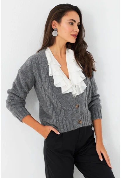 Kadın Antrasit Saç Örgülü Hırka YV295