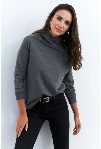 Kadın Antrasit Yakası Fermuarlı Sweatshirt TF11