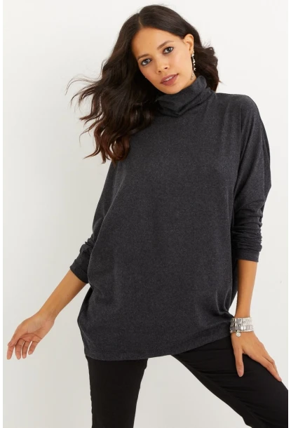 Kadın Antrasit Yarasa Kol Balıkçı Bluz EY1049