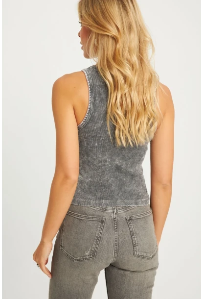 Kadın Antrasit Yıkamalı Triko Bluz AYD341