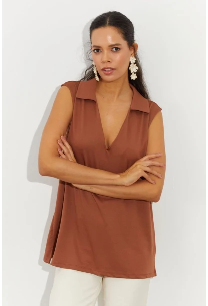 Kadın Badem Polo Yaka Bluz LPP1219