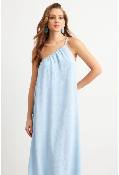 Kadın Bebe Mavi Tek Omuz Maxi Elbise İRE1012