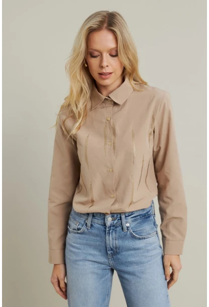 Kadın Bej Taşlı Gömlek MZER412