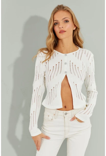 Kadın Beyaz Ajurlu Kısa Hırka SF2511