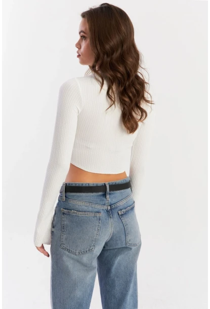 Kadın Beyaz Asimetrik Bluz CG384