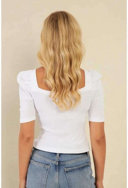 Kadın Beyaz Balon Kol Kaşkorse Bluz XL2019