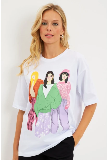 Kadın Beyaz Baskılı T-Shirt DY1329