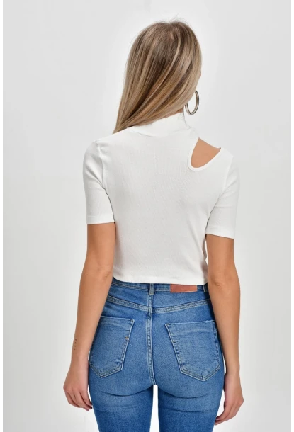 Kadın Beyaz Çapraz Yaka Kaşkorse Kısa Bluz B74