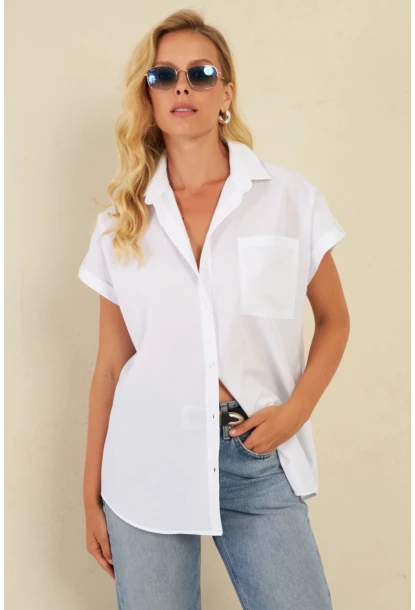 Kadın Beyaz Cepli Gömlek ZER410