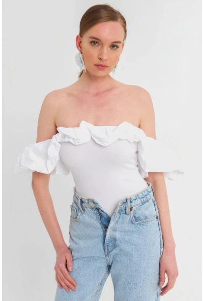 Kadın Beyaz Çıtçıtlı Straplez Body TPG07