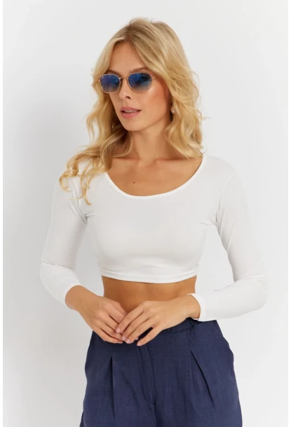 Kadın Beyaz Crop Bluz CG367