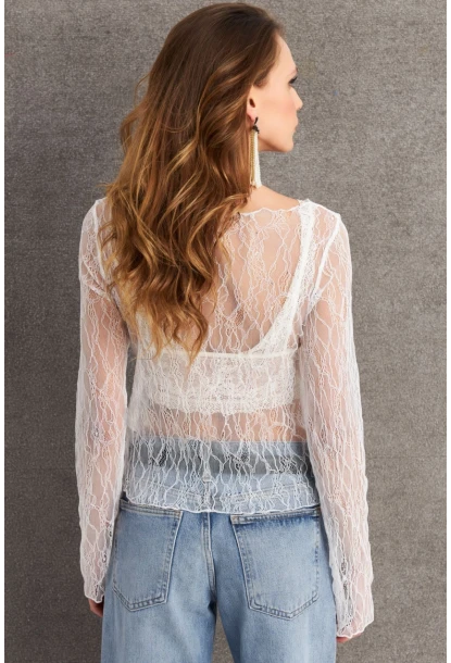 Kadın Beyaz Dantel Bluz BAR803