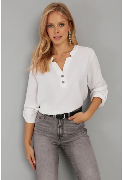 Kadın Beyaz Düğmeli Bluz BR1320