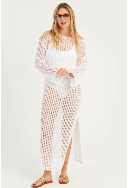 Kadın Beyaz File Kaftan SMT550