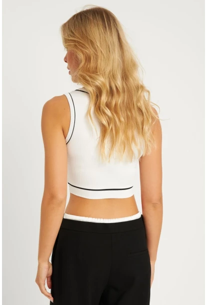 Kadın Beyaz Fitilli Crop Bluz CG359