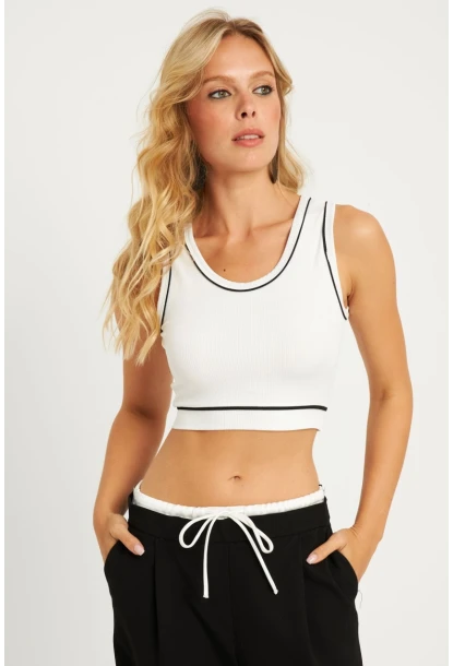 Kadın Beyaz Fitilli Crop Bluz CG359
