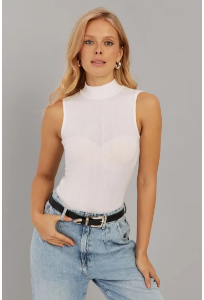 Kadın Beyaz Fitilli Kolsuz Bluz LPP1261