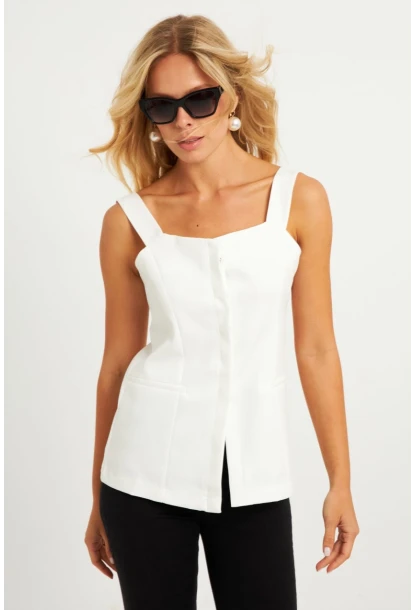 Kadın Beyaz Gizli Düğmeli Yelek TW60236