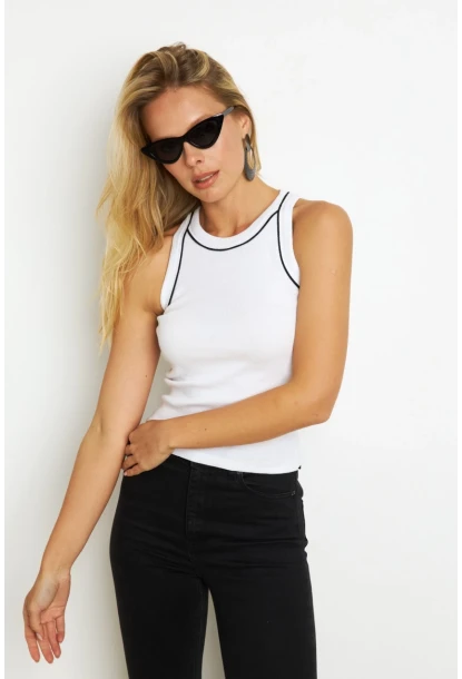 Kadın Beyaz Halter Yaka Kaşkorse Bluz AYD326