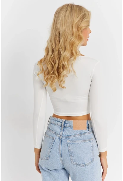 Kadın Beyaz Kare Yaka Crop Bluz CG362