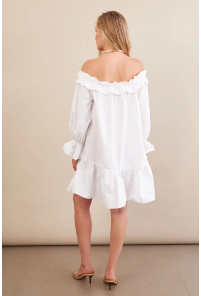 Kadın Beyaz Madonna Yaka Midi Elbise PSG1012