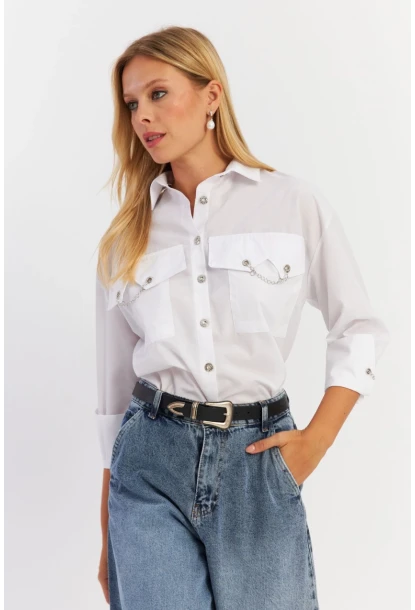 Kadın Beyaz Metal Detaylı Gömlek ASF13