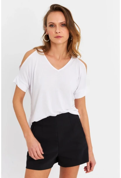 Kadın Beyaz Omuzları Açık Bluz BR1329