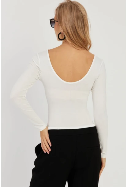 Kadın Beyaz Ön Arka U Yaka Bluz LPP1265