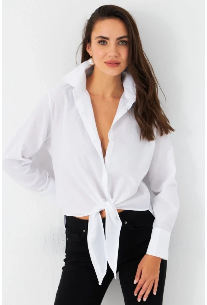 Kadın Beyaz Önü Bağlamalı Gömlek ZER417
