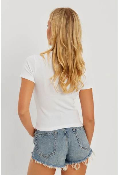 Kadın Beyaz Önü Büzgülü V Yaka Bluz AYD309