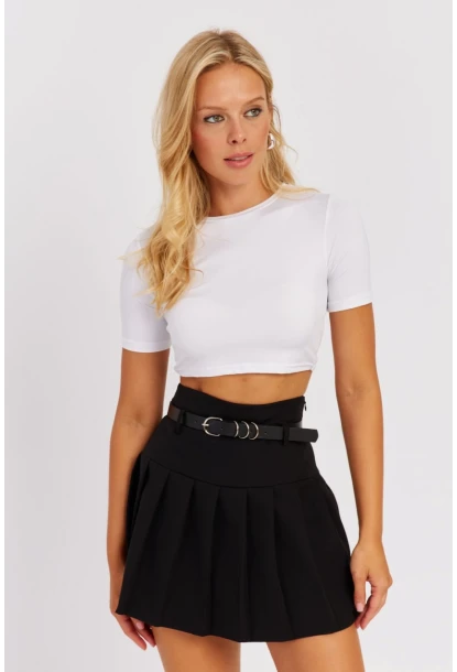 Kadın Beyaz Sırt Dekolteli Crop Bluz CY450