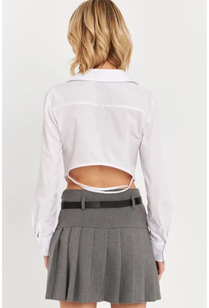 Kadın Beyaz Sırt Dekolteli Crop Gömlek DAF5013