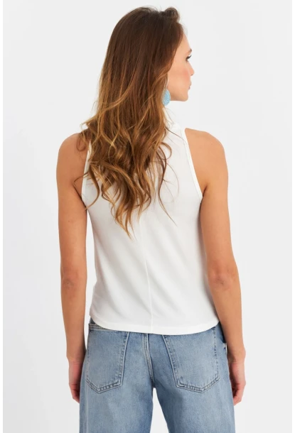 Kadın Beyaz Sırt Pencereli Desenli Bluz LPP1021