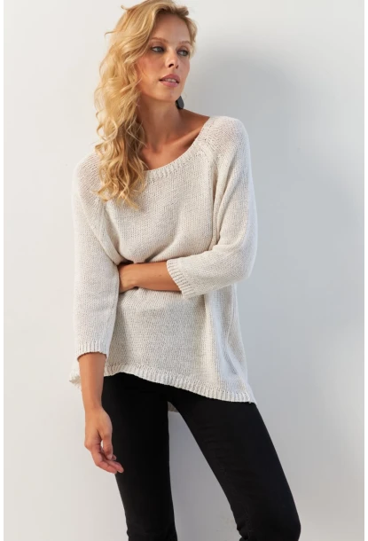 Kadın Beyaz Sırtı Damla Triko Bluz YV267